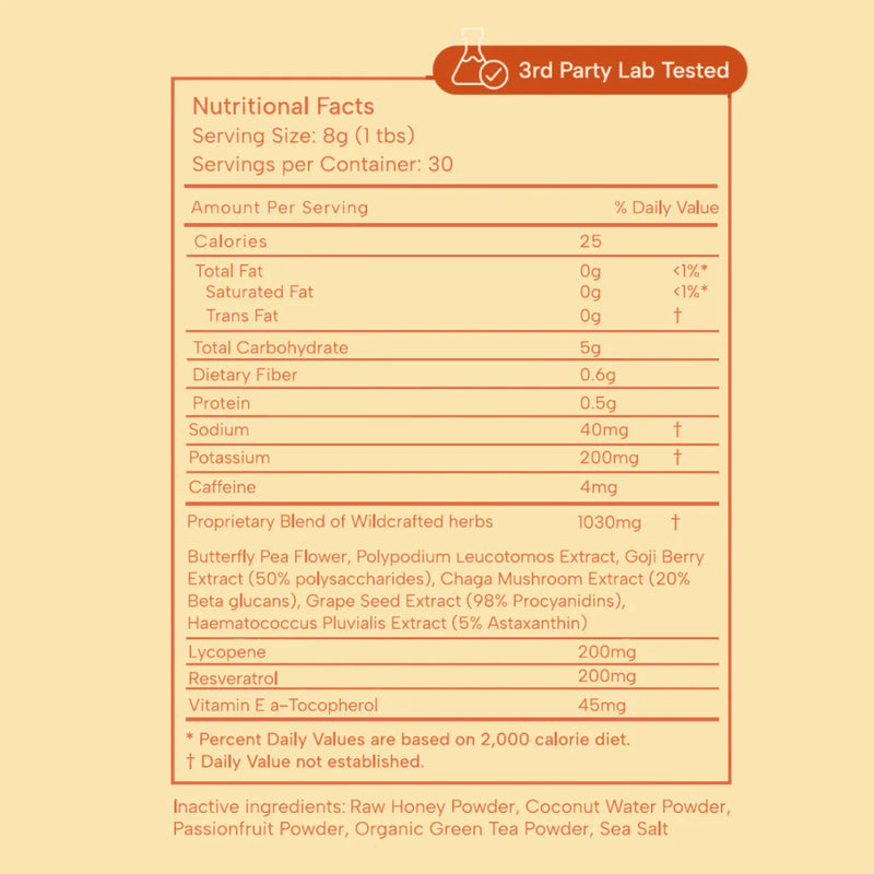 Nutrition Facts for Sun Maiden Herbal Electrolyte: for Sun Protection & Skin Renewal