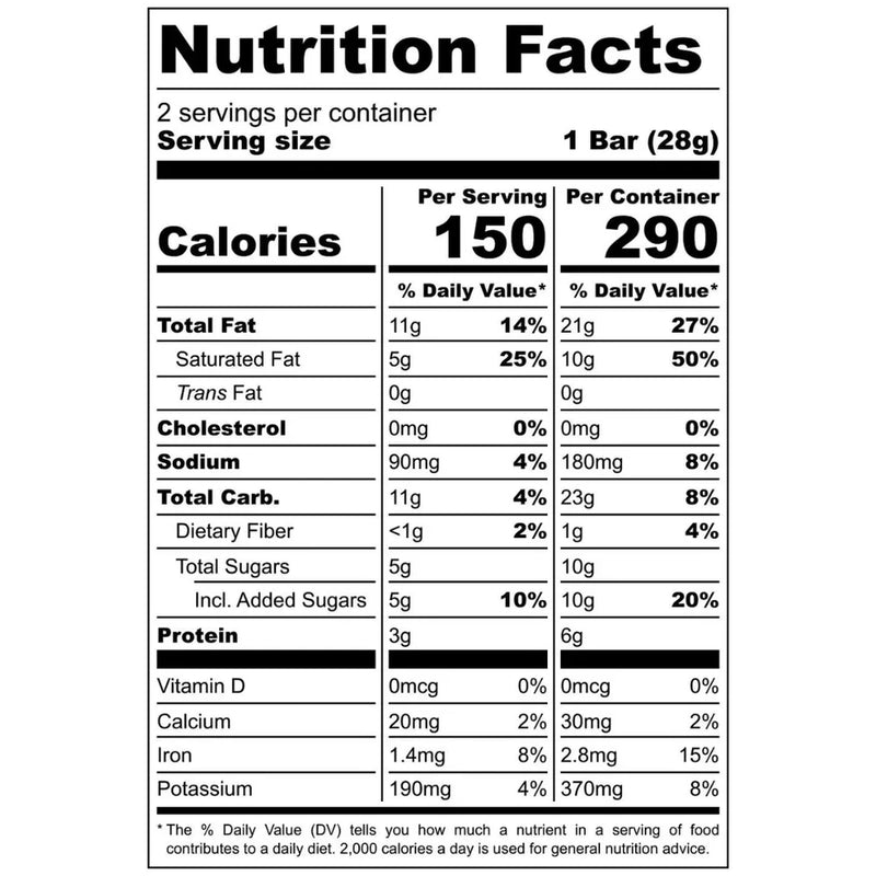 Nutrition Facts for Salted Caramel Chocolate Bar