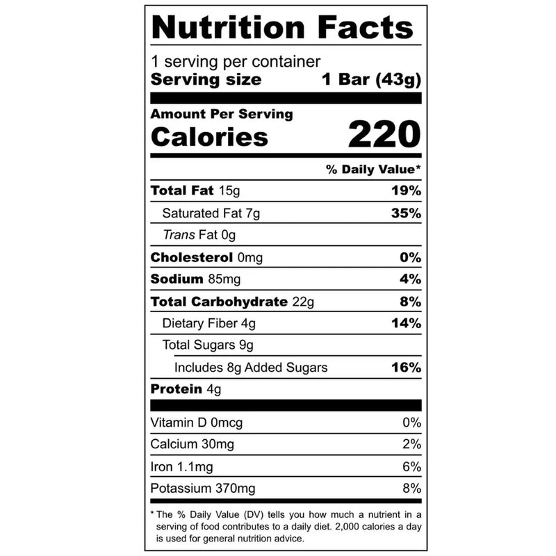 Nutrition Facts for Dubai Chocolate (Single Bar)