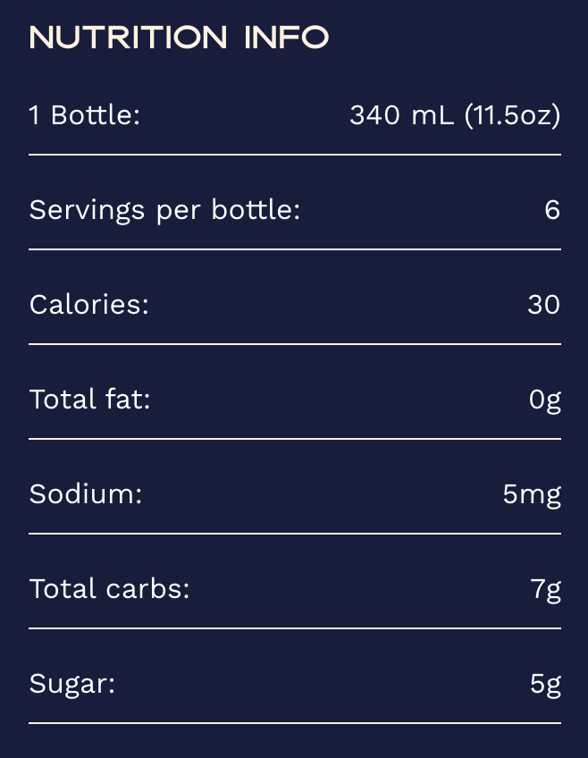 Nutrition Facts for Curious No. 8 | Non-Alcoholic 'Black and Blue' Amaro (4 pack)