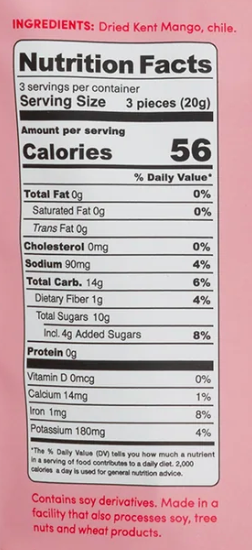 Nutrition Facts for Enchilado Dried Mango