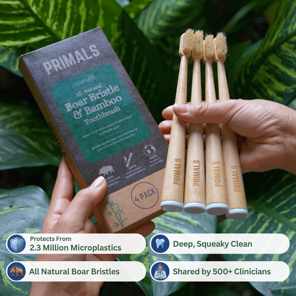 Boar Bristle & Bamboo Toothbrush (4 Pack)