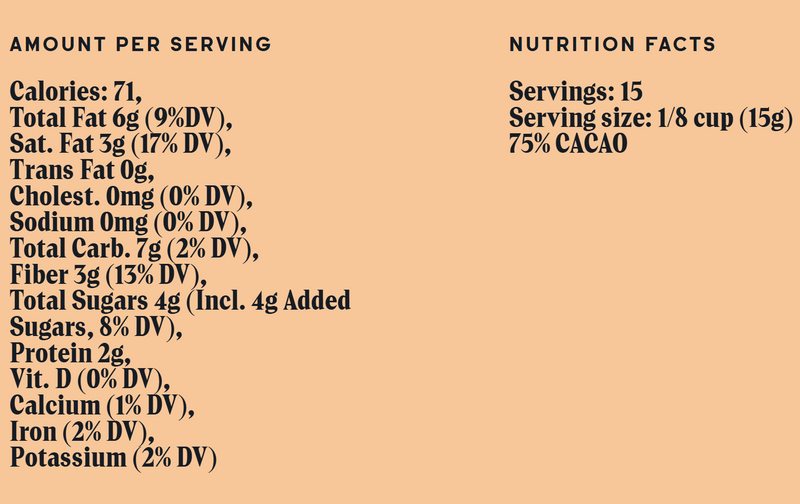 Nutrition Facts for Maple Dark Baking Chocolate