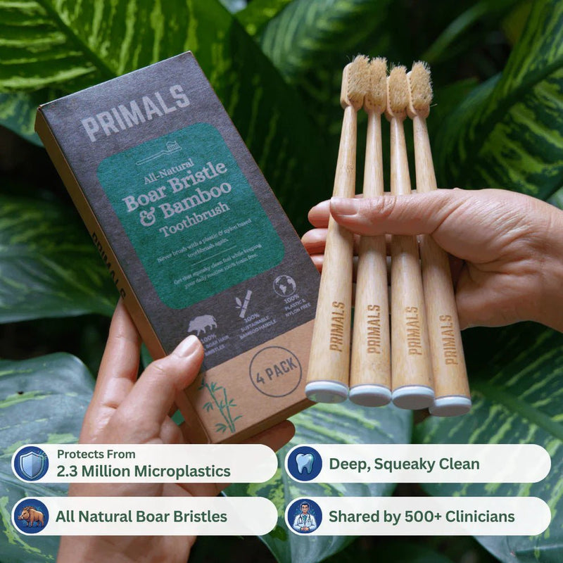 Boar Bristle & Bamboo Toothbrush (4 Pack) - WellHaus