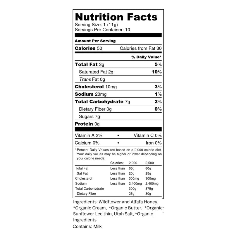 Nutrition Facts for Honey Caramels