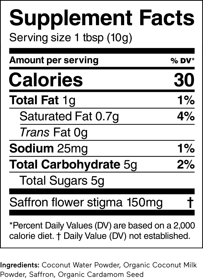 Nutrition Facts for Warm Feelings - 10 Single Serve Sachets